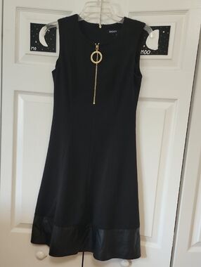 DKNY Black Sleeveless Mini Dress with Gold Ring Zip